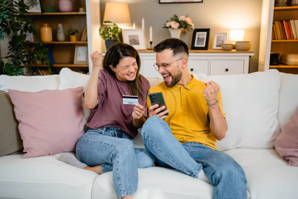 istock Excited couple shopping online 2162774491