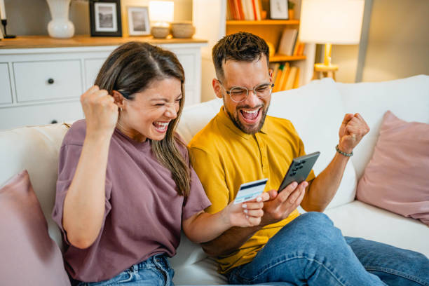 istock Excited couple shopping online 2162774506