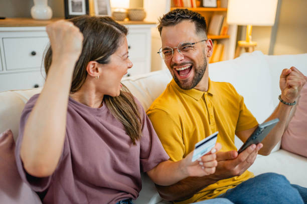 istock Excited couple shopping online 2162774740