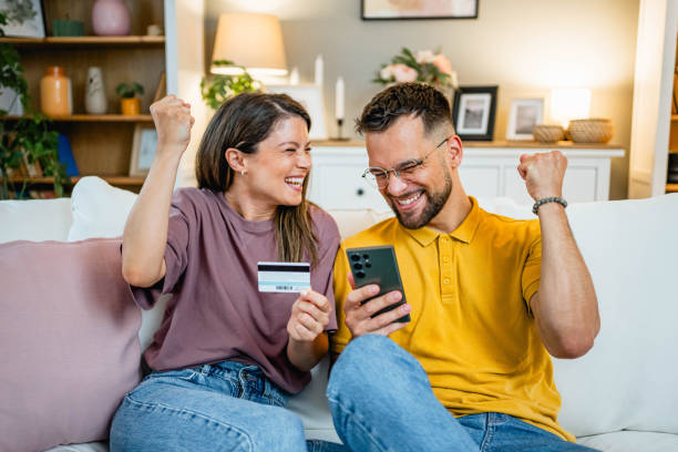 istock Excited couple shopping online 2162774931