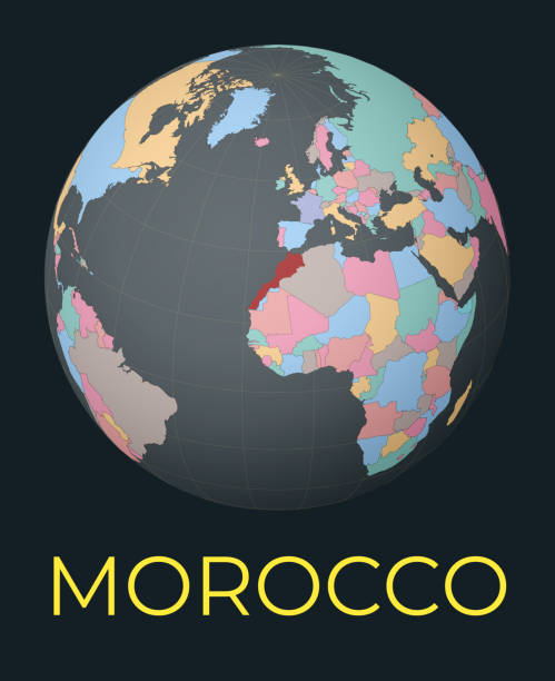 World Map Centered To Morocco Red Country Highlighted Satellite World World Map Centered To Morocco Red Country Highlighted Satellite World View Centered To 