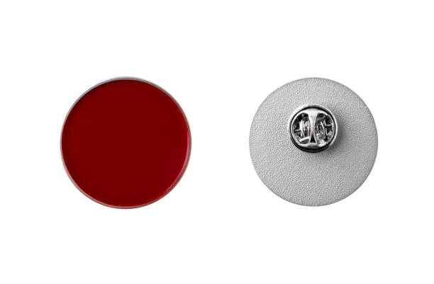 Glossy round button. Pin badge mockup isolated on white background