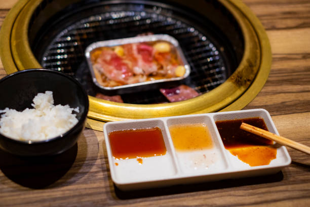 Eating barbecued meat.