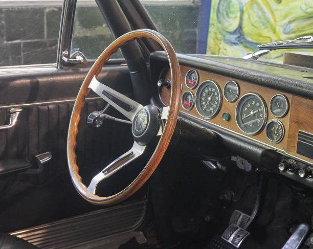istock Old car wooden steering wheel 2162787324
