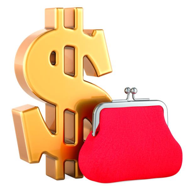Coin purse with dollar symbol, 3D rendering isolated on white background