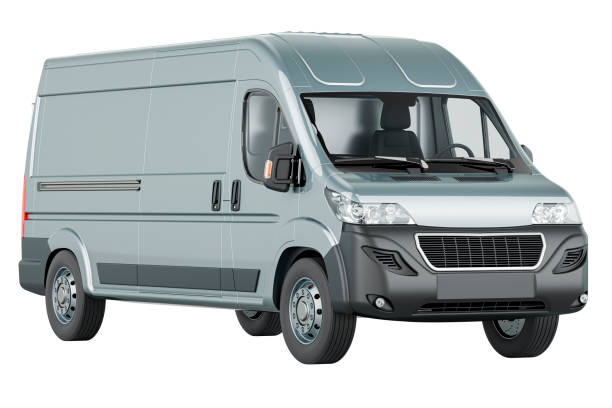 istock Commercial delivery van, silver color. 3D rendering 2162792074