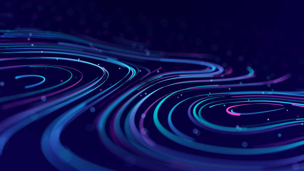 Abstract background of moving lines. Information space strip. Big data visualization. 3d rendering
