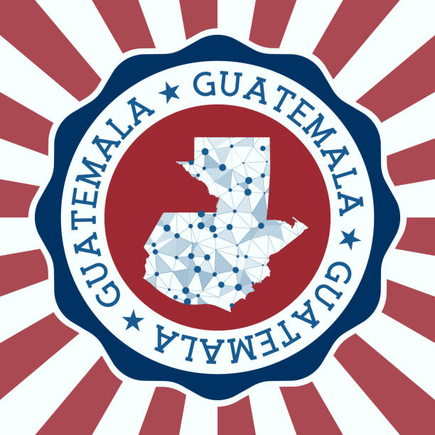 istock Guatemala Badge. Round logo of country with triangular mesh map and radial rays. EPS10 Vector. 2162792486
