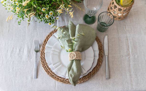 istock Shavuot table setting. Herbs table decorations for holidays and dinner 2162793936