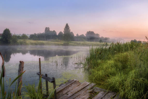 Colorful spring sunrise over the lake