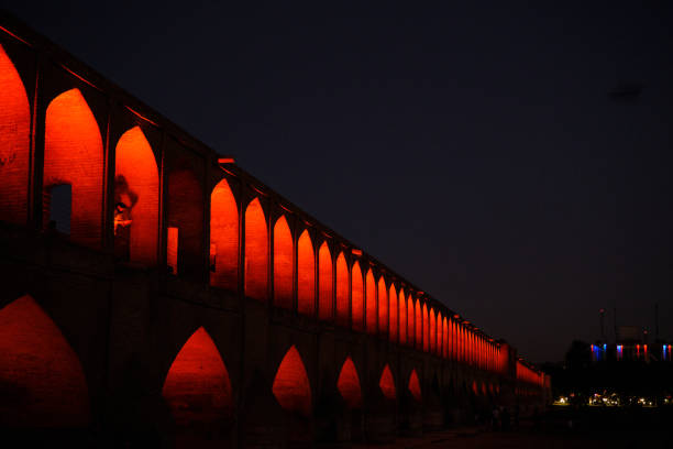 Isfahan,  Iran-June 29, 2023: Si-o-se-pol Bridge, Allahverdi Khan Bridge at night.