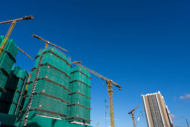 High rise residential building of public estate in Hong Kong city. Building abstract background