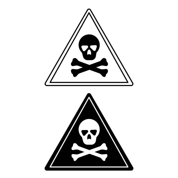 Signs of Poison. Black and White Vector Icons. Skull and Bones. Danger Warning Sign, Toxic Signs of Poison. Black and White Vector Icons. Skull and Bones. Danger Warning Sign, Toxic venom symbol stock illustrations