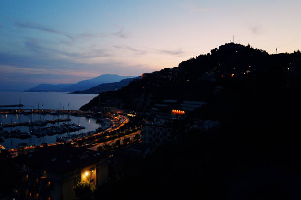 Panoramic view of Portoferraio town at dusk, Elba island in Tuscany region, Italy.
