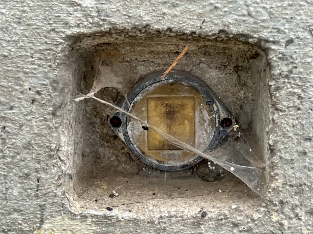 istock Old electrical socket and light switch in utility rooms scheduled for demolition 2162817712