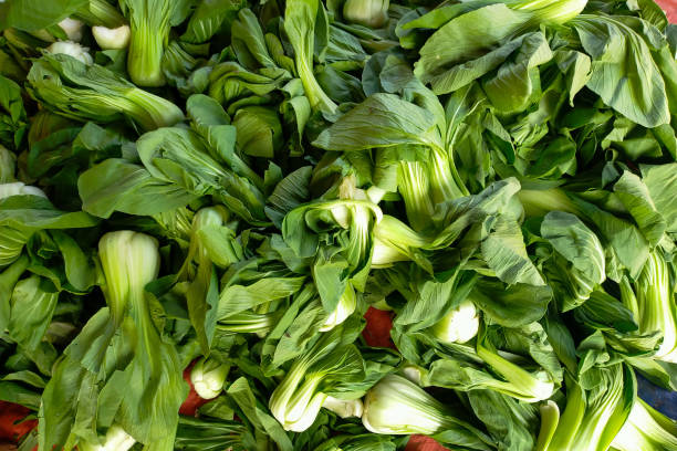 the texture of the Pakchoy or bok choy displayed in a pile
