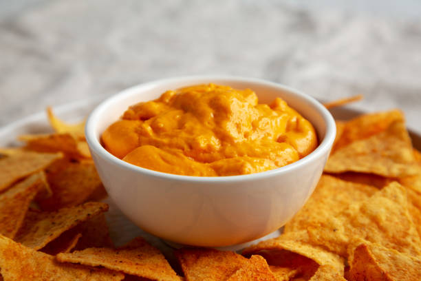 istock Cheese dip with tortilla chips, low angle view. Close-up. 2162853093