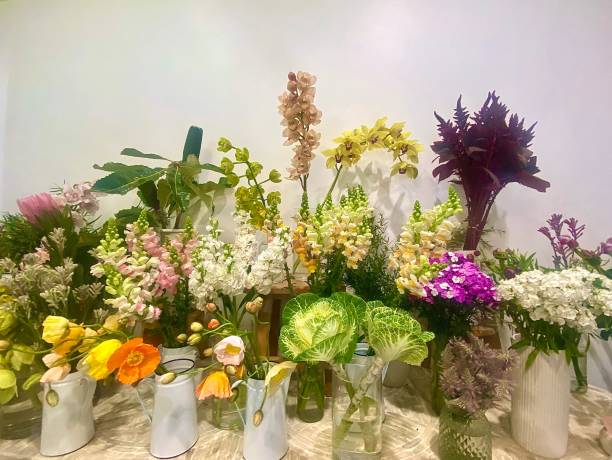 Vases of Flower Bouquets on Table