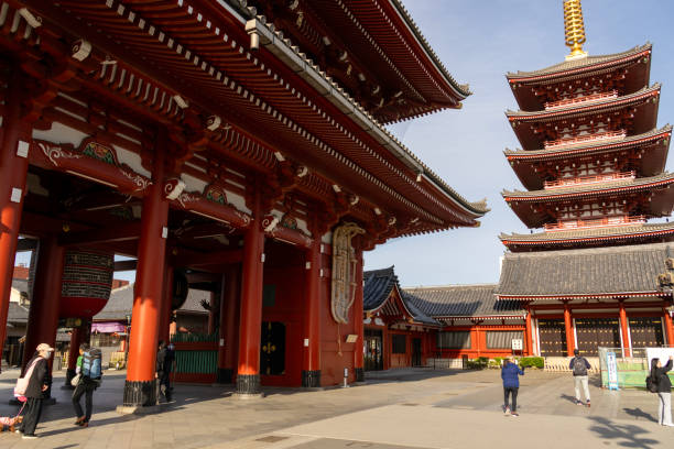Tokyo, Japan - November 1, 2018: The Kaminarimon (Thunder Gate), the outer gate of Sensoji Temple and the symbol of Asakusa district.This big lantern is funded by the business company.