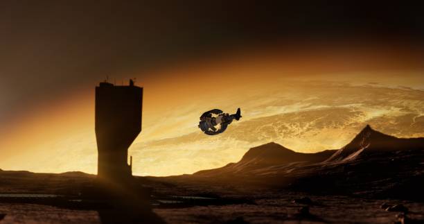 istock A Martian landscape featuring a tall building and a spaceship against a bright horizon 2162861461