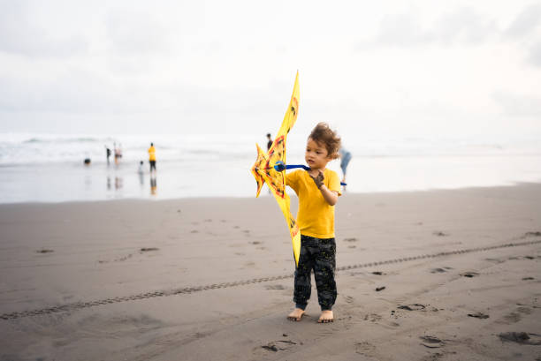 Girl holding a kite at the beach