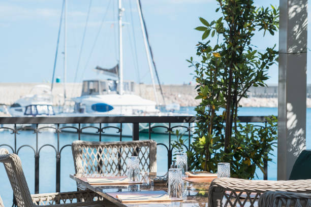 istock Outdoor Dining Area with Marina View 2162864113