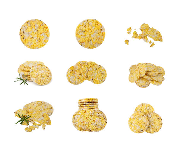 istock Puffed Corn Cake Isolated, Corn Diet Bread with Fragrant Herbs and Spices, Waffle with Corns, Rice, Cereal Snack 2162865823