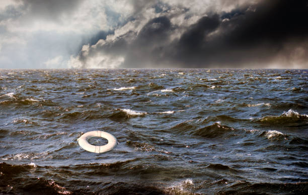 Stormy seascape and single ring buoy