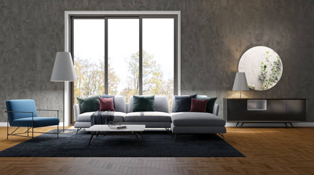 istock Large luxury modern bright interiors Living room mockup illustration 3D rendering image 2162868467