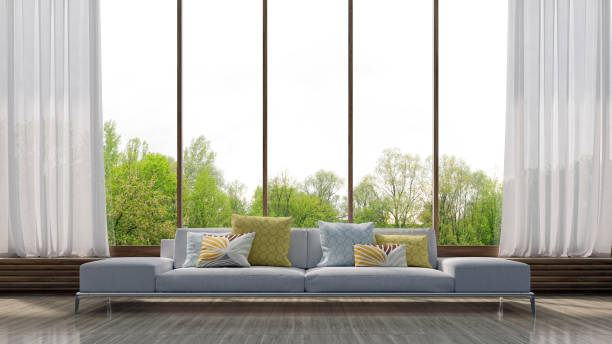 istock Large luxury modern bright interiors Living room mockup illustration 3D rendering image 2162868575
