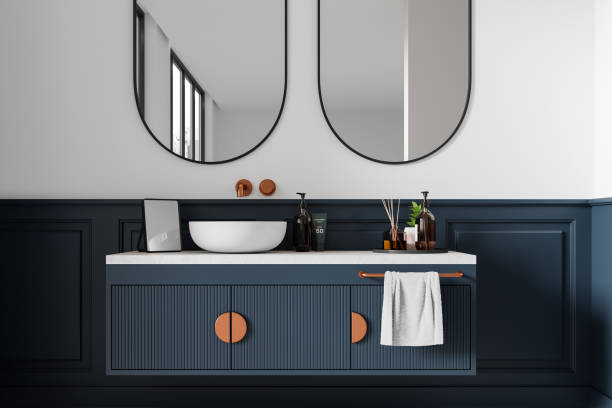 istock Elegant hotel bathroom interior with sink and accessories on vanity 2162868644