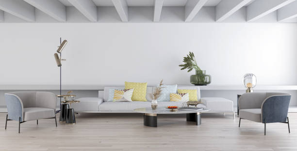istock Large luxury modern bright interiors Living room mockup illustration 3D rendering image 2162868767