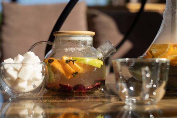 istock Tea on table. Fruit drink. Glass teapot. 2162869003