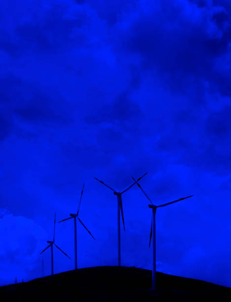 Wind turbines for electric power production, Zaragoza province, Aragon in Spain.