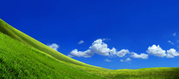 istock Mountain ridge green slope landscape over sunny blue sky 2162870343