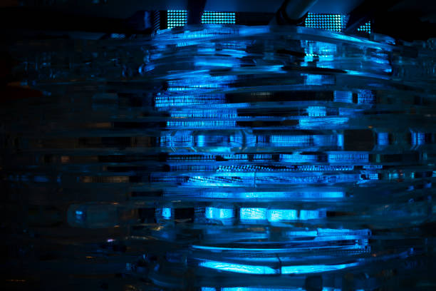 istock Blue glass texture. Illuminated part of the structure. Abstract design in a modern style. 2162873855