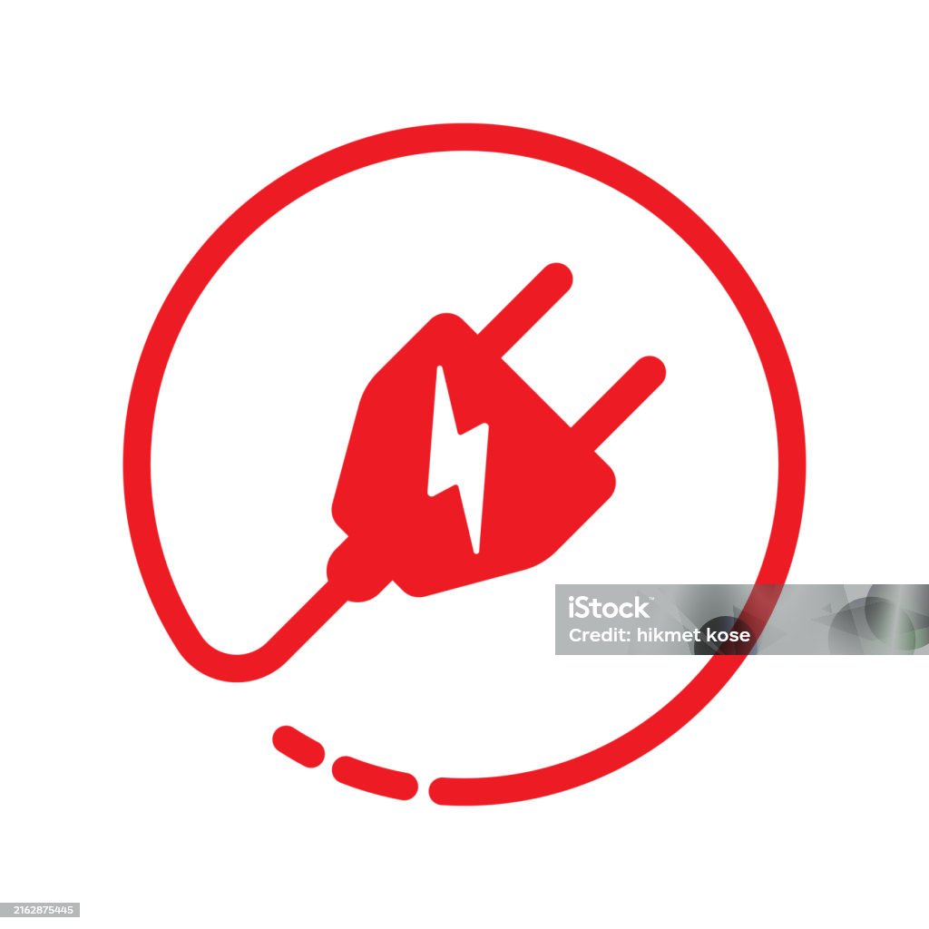 Plug Pictogram Red Electrical Plug And Lightning Sign Inside The Circle Electrical ...