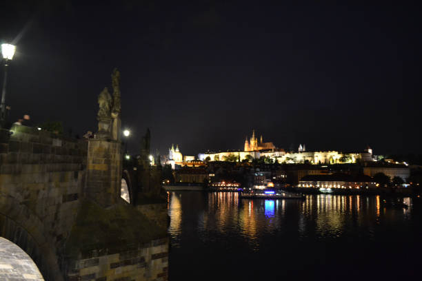 Prague Old Town aerial view cityscape at night