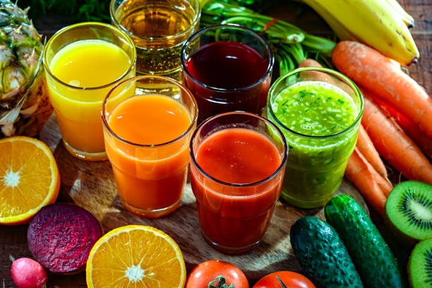istock Glasses with fresh organic vegetable and fruit juices 2162884753
