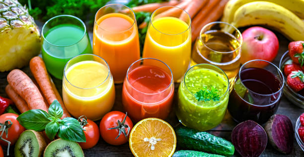 istock Glasses with fresh organic vegetable and fruit juices 2162885293