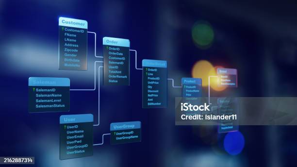 Database House Table Relational Database Tables With Server Room Background Concept Of ...