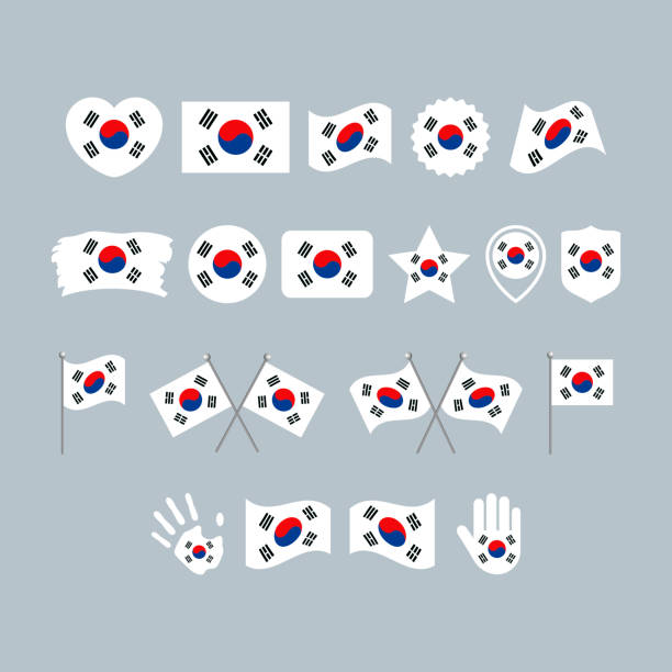 South Korea flag icon set vector isolated on a gray background South Korean flag graphic design element. Flag of South Korea icons in flat style. South Korean symbols collection south korea stock illustrations