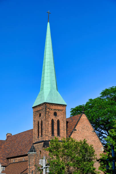 landscape of ancient church against blue sky