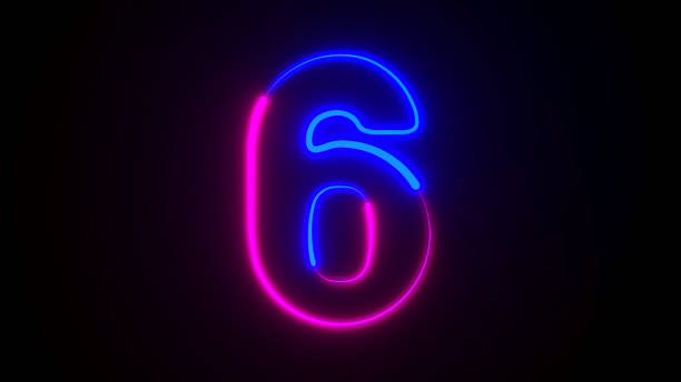 Neon number six on dark background. 3D illustration