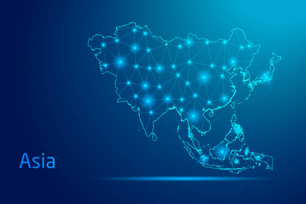 istock Asia map - concept of communication technology, graphic of low poly. 2162898289