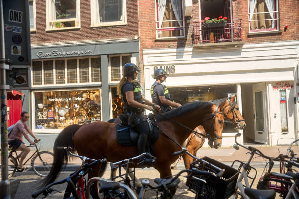 Netherlands, Amsterdam - July 20, 2024: mounted police officer