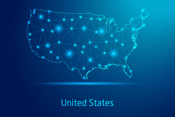 istock United States map - concept of communication technology, graphic of low poly. 2162899910