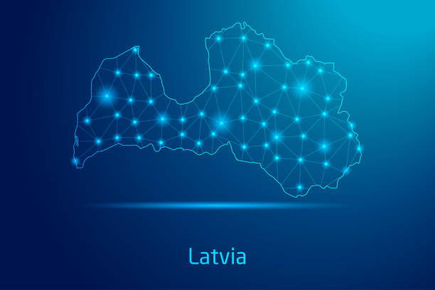 istock Latvia map - concept of communication technology, graphic of low poly. 2162899936