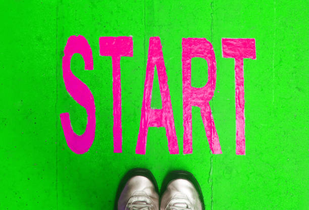 Pop Art Style Vivid Colored START Sign on the Running Track