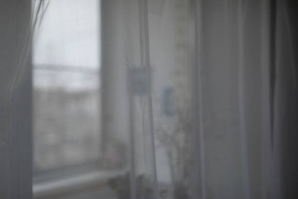 Curtains on the window. Interior details. Transparent fabric.